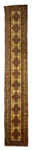 alt="Narrow handmade Qoochan runner with cream field and red medallions" alt="Long Persian runner under 90cm wide with central medallion design" alt="Rare Qoochan tribal rug for hallway or corridor" alt="Cream and red handwoven runner with soft shiny wool"