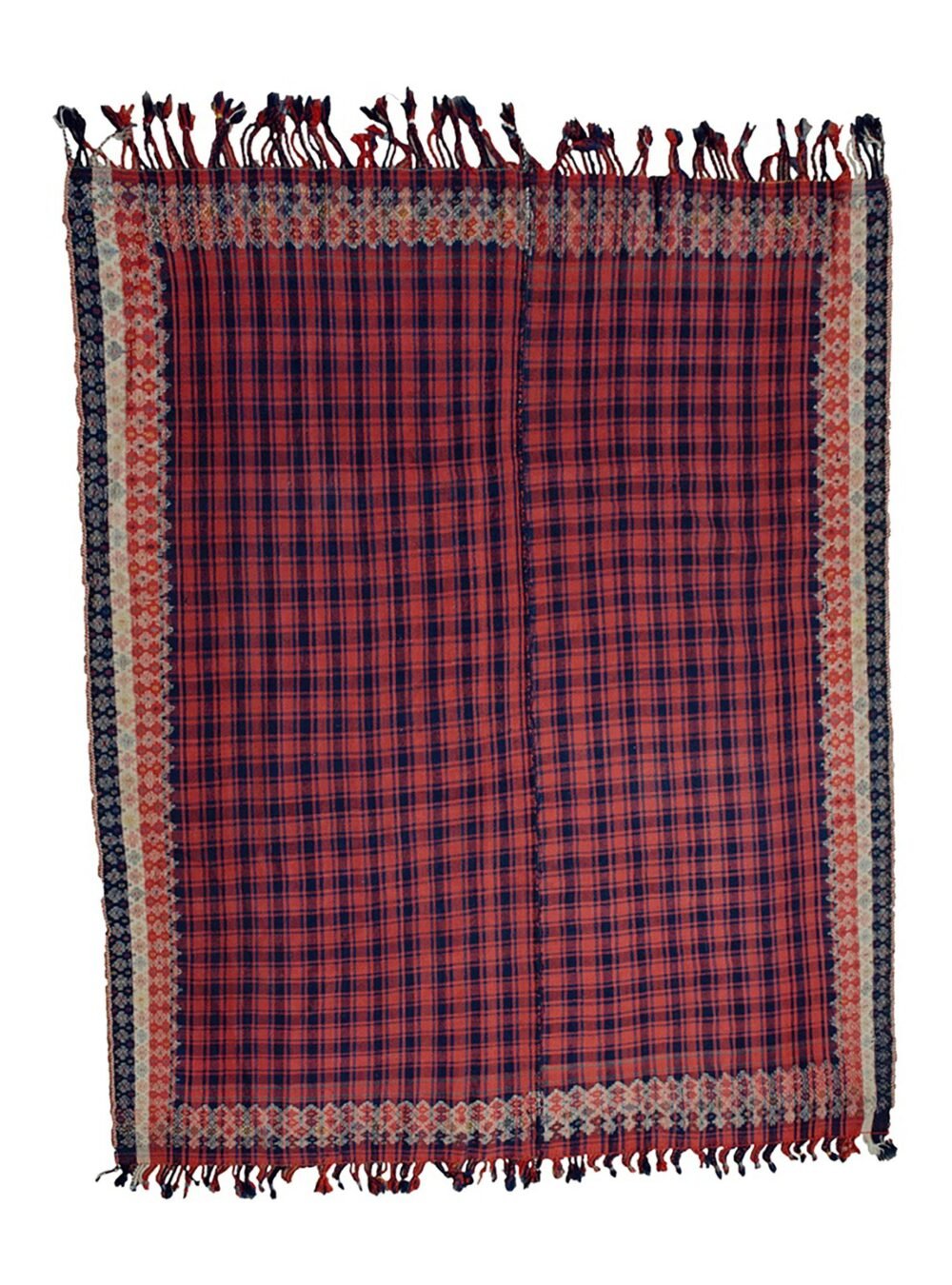 alt="Rare tartan-style Jijim with checkered design and fine border" alt="Handwoven tribal Jijim in two panels with finished fringe ends" alt="Collector-quality Jijim rug with high-quality wool and natural dyes" alt="Unusual plaid-pattern Jijim with refined tribal weaving"