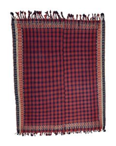 alt="Rare tartan-style Jijim with checkered design and fine border" alt="Handwoven tribal Jijim in two panels with finished fringe ends" alt="Collector-quality Jijim rug with high-quality wool and natural dyes" alt="Unusual plaid-pattern Jijim with refined tribal weaving"
