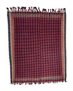 alt="Rare tartan-style Jijim with checkered design and fine border" alt="Handwoven tribal Jijim in two panels with finished fringe ends" alt="Collector-quality Jijim rug with high-quality wool and natural dyes" alt="Unusual plaid-pattern Jijim with refined tribal weaving"