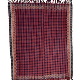 alt="Rare tartan-style Jijim with checkered design and fine border" alt="Handwoven tribal Jijim in two panels with finished fringe ends" alt="Collector-quality Jijim rug with high-quality wool and natural dyes" alt="Unusual plaid-pattern Jijim with refined tribal weaving"