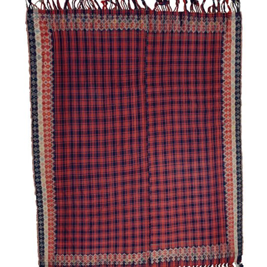 alt="Rare tartan-style Jijim with checkered design and fine border" alt="Handwoven tribal Jijim in two panels with finished fringe ends" alt="Collector-quality Jijim rug with high-quality wool and natural dyes" alt="Unusual plaid-pattern Jijim with refined tribal weaving"