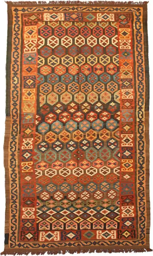 Handmade Antique Bakhtiar Kilim Carpet 1880s 323 x 133cm (10.6' x 4.4')