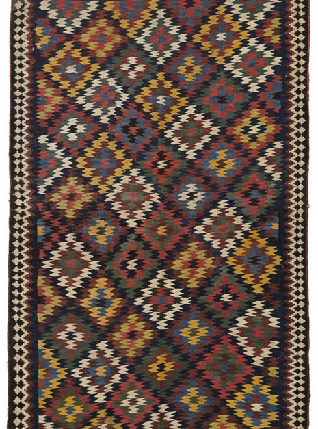 alt="Qashqai kilim with rare eye-dazzler design and jijim ends" alt="Fine tribal kilim in unusual size with optical pattern" alt="Collector-grade Qashqai kilim with natural dyes and bold geometry" alt="Handwoven Persian kilim with fine finishing and tribal artistry"