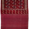 alt="Vintage Turkman Tobreh bag with deep red field and large Guls" alt="Handwoven Turkman tribal bag from Northeast Iran" alt="Turkman storage bag with soft wool and rich red colour" alt="Decorative vintage Tobreh with bold tribal motifs"