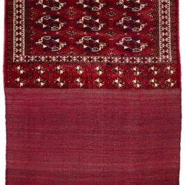 alt="Vintage Turkman Tobreh bag with deep red field and large Guls" alt="Handwoven Turkman tribal bag from Northeast Iran" alt="Turkman storage bag with soft wool and rich red colour" alt="Decorative vintage Tobreh with bold tribal motifs"