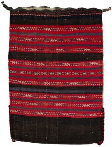 alt="Vintage Turkman tobreh bag with S and star motifs from Northeast Iran" alt="Tribal Turkman bag with blue-grey guard bands and cream back" alt="Handwoven Persian Tobreh bag with traditional tribal designs" alt="Turkman wool bag with intact locks and natural dyes"