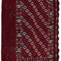 alt="Vintage Turkman Tobreh bag with deep maroon field and lozenge design" alt="Turkman tribal bag with lozenges and stylised bushes from Northeast Iran" alt="Decorative Persian Tobreh bag with rich red wool and traditional motifs" alt="Handwoven Turkman wool bag in maroon with natural dyes"