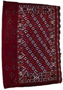 alt="Vintage Turkman Tobreh bag with deep maroon field and lozenges" alt="Northeast Iran tribal bag featuring stylised bush motifs" alt="Handwoven Turkman wool bag with geometric tribal design" alt="Decorative Persian tribal tobreh with natural dyes"