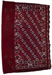 alt="Vintage Turkman Tobreh bag with deep maroon field and lozenges" alt="Northeast Iran tribal bag featuring stylised bush motifs" alt="Handwoven Turkman wool bag with geometric tribal design" alt="Decorative Persian tribal tobreh with natural dyes"