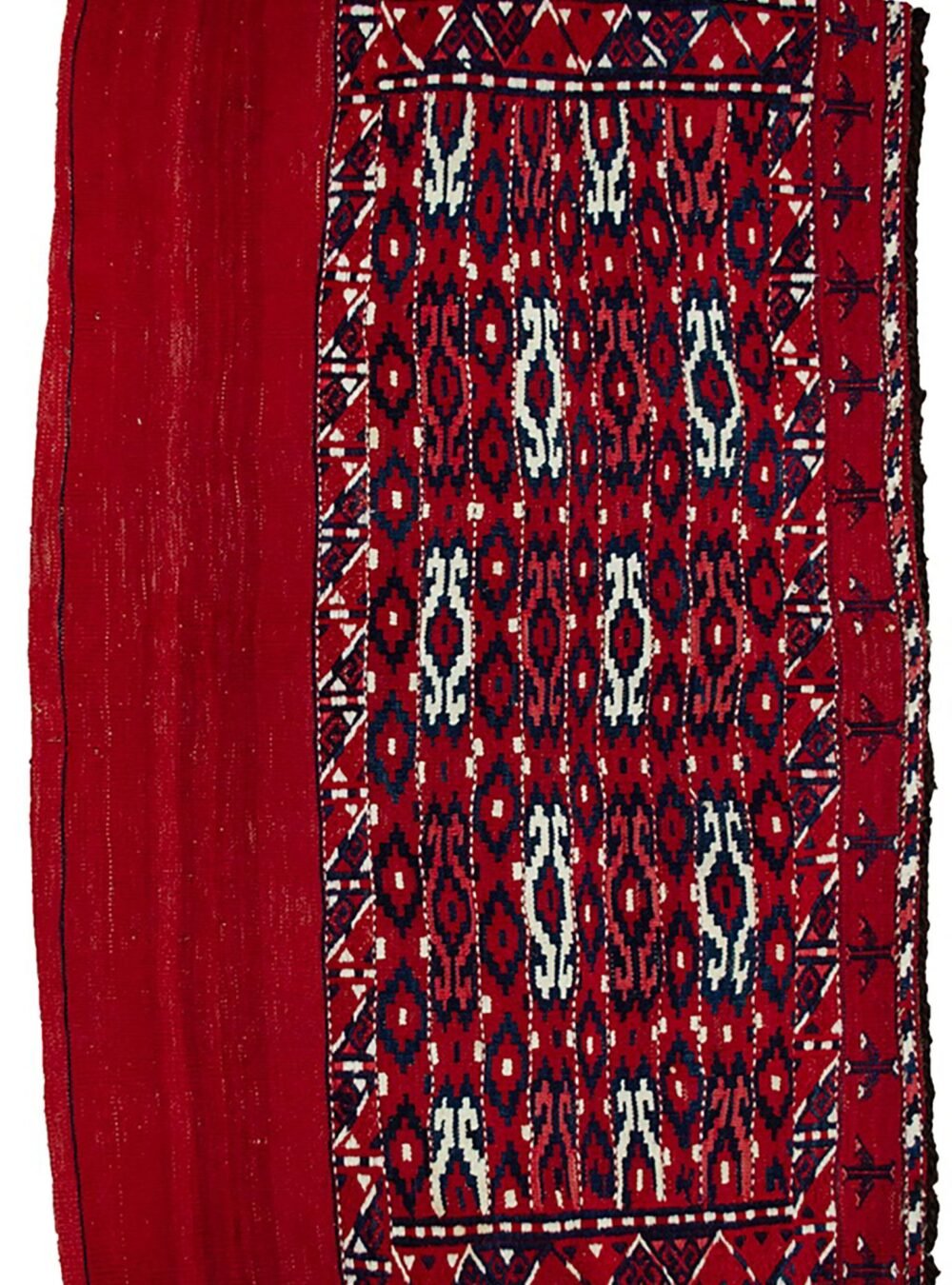 alt="Vintage Turkman Tobreh bag with deep red and blue funky design" alt="Turkman tribal bag from Northeast Iran with locks intact" alt="Exciting Persian tribal textile with modern aesthetic" alt="Handwoven vintage Turkman bag in vibrant colours"