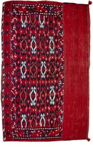 alt="Vintage Turkman Tobreh bag with deep red and blue funky design" alt="Turkman tribal bag from Northeast Iran with locks intact" alt="Exciting Persian tribal textile with modern aesthetic" alt="Handwoven vintage Turkman bag in vibrant colours"