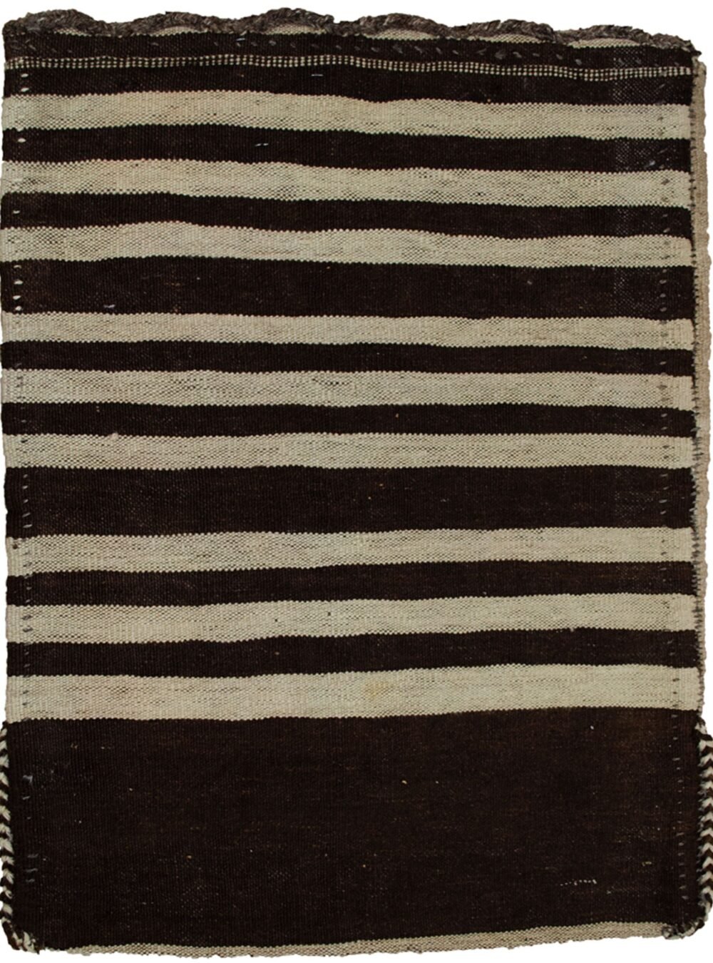 alt="Vintage Turkman Tobreh bag with simple motif on black-brown background" alt="Minimalist tribal bag from Northeast Iran in excellent condition" alt="Turkman handwoven wool bag with understated design" alt="Elegant Persian Tobreh with black-brown wool and natural dye"