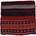 alt="Vintage Kurdish bag face with raindrop and flower head motifs" alt="Handwoven Somak and flatweave Kurdish textile from Northeast Iran" alt="Kurdish tribal bag fragment with colourful bands and symbolic motifs" alt="Decorative vintage Ghoochan Kurdish bag face with flatweave detailing"