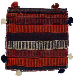 alt="Vintage Kurdish bag face with raindrop and flower head motifs" alt="Handwoven Somak and flatweave textile from Ghoochan, Iran" alt="Kurdish tribal bag fragment with coloured bands and traditional symbols" alt="Decorative vintage bag face with dual flatweave techniques"