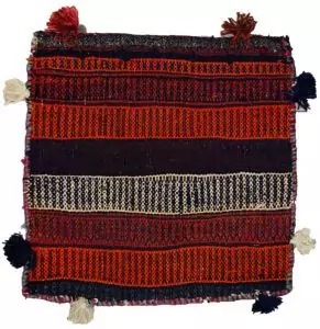 alt="Vintage Kurdish bag face with raindrop and flower head motifs" alt="Handwoven Somak and flatweave textile from Ghoochan, Iran" alt="Kurdish tribal bag fragment with coloured bands and traditional symbols" alt="Decorative vintage bag face with dual flatweave techniques"