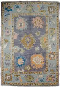 alt="Ushak rug with Harchang design and purple field" alt="Turkish Ushak carpet with duck egg blue border and antique finish" alt="Handwoven Ushak rug with all-over pattern in natural dyes" alt="Customisable Ushak rug with authentic weave and rich colour palette"