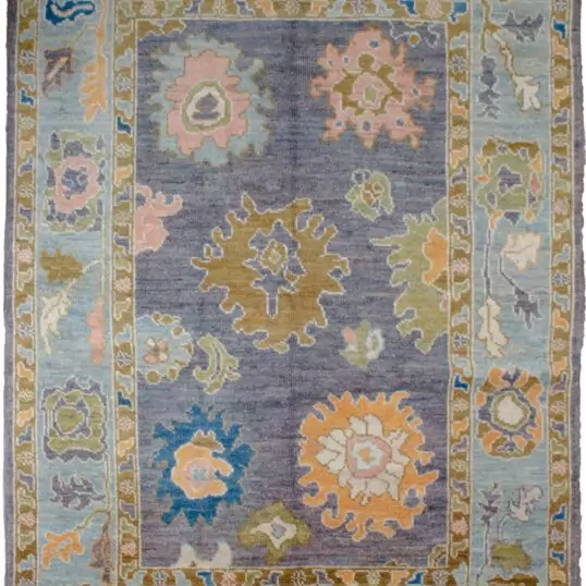 alt="Ushak rug with Harchang design and purple field" alt="Turkish Ushak carpet with duck egg blue border and antique finish" alt="Handwoven Ushak rug with all-over pattern in natural dyes" alt="Customisable Ushak rug with authentic weave and rich colour palette"
