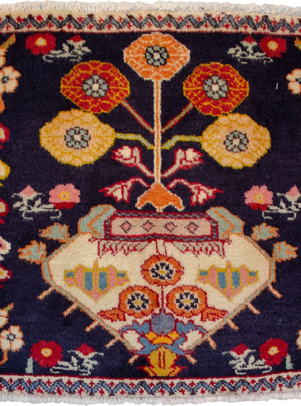 alt="Nomadic tribal bag with flowerpot and floral stem design" alt="Wool bag with spade motifs and central flower design" alt="Decorative handwoven tribal bag for wall or seat" alt="Vintage Persian nomadic textile with floral and geometric motifs"
