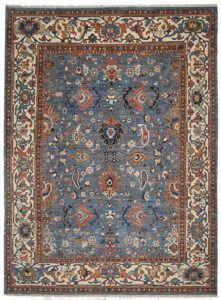 alt="Sultanabad-style rug with light blue field and cream border" alt="Persian production carpet with boteh and samovar motifs" alt="Antique-finish rug inspired by a Christie&rsquo;s-sold original" alt="Decorative Persian rug with islimi and floral elements"