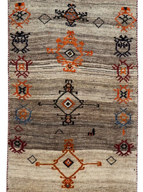 13498-Gabbeh-150x72cm.jpg alt="Gabbeh rug with abrushed grey field and quirky tribal motifs" alt="Handwoven Persian Gabbeh from South Iran with imaginative design" alt="Minimalist tribal rug with soft grey tones and symbolic elements" alt="Vintage Gabbeh carpet with natural wool and unique charm"