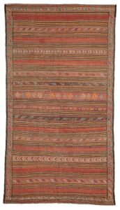 alt="Kordi Ghoochan kilim with horizontal tribal bands and S border" alt="Harmonious coloured kilim from Northeast Iran with intricate ends" alt="Persian flatweave with geometric motif bands and traditional tribal layout" alt="Vintage Kordi tribal kilim with natural wool and symbolic design"