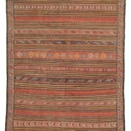 alt="Kordi Ghoochan kilim with horizontal tribal bands and S border" alt="Harmonious coloured kilim from Northeast Iran with intricate ends" alt="Persian flatweave with geometric motif bands and traditional tribal layout" alt="Vintage Kordi tribal kilim with natural wool and symbolic design"