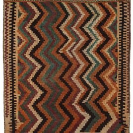 alt="Rustic Qashqai kilim with zig-zag design and tribal end finishes" alt="Handwoven Persian tribal kilim with broken borders and zig-zag pattern" alt="Authentic Qashqai flatweave with traditional motifs and decorative ends" alt="Vintage Persian kilim with tribal zig-zag design and rustic charm"