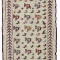 alt="Vintage Sofreh from northeast Iran with peacocks, birds, and goats" alt="Traditional Persian food cloth with animal motifs and fine weaving" alt="Sofreh table runner or hallway rug with symbolic tribal animals" alt="Iranian woven textile featuring peacocks and goats on a decorative field"