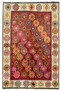 alt="Gabbeh rug with rich red ground and cream border from South Iran" alt="Simple tribal Persian rug with all-over design and natural wool" alt="Handwoven Gabbeh with red field and decorative cream frame" alt="South Iranian tribal rug with warm color palette and handmade charm"