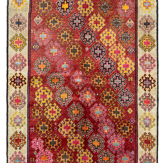 alt="Gabbeh rug with rich red ground and cream border from South Iran" alt="Simple tribal Persian rug with all-over design and natural wool" alt="Handwoven Gabbeh with red field and decorative cream frame" alt="South Iranian tribal rug with warm color palette and handmade charm"