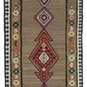 alt="Antique Shahsavan kilim runner with medallions and olive floral border" alt="Grey-brown Persian kilim with abrushes and geometric lozenges" alt="Finely woven Shahsavan runner with tribal motifs and cream border" alt="Decorative collector’s kilim with stylised floral heads and medallion design"
