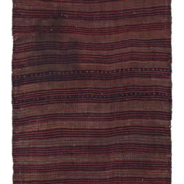 alt="Antique Qashqai bag opened flat for use as narrow corridor rug" alt="Tribal Persian runner in handspun wool with three-color palette" alt="Vintage Qashqai wool textile with rich dyes and tribal design" alt="Repurposed Persian bag rug with natural dyes and subtle discolouration"