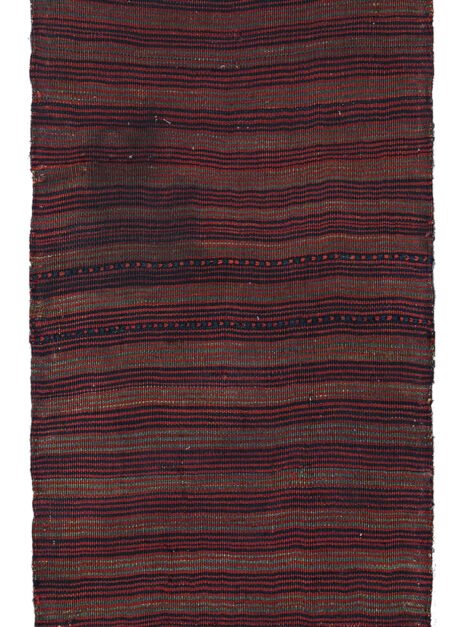 alt="Antique Qashqai bag opened flat for use as narrow corridor rug" alt="Tribal Persian runner in handspun wool with three-color palette" alt="Vintage Qashqai wool textile with rich dyes and tribal design" alt="Repurposed Persian bag rug with natural dyes and subtle discolouration"