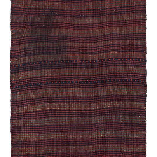 alt="Antique Qashqai bag opened flat for use as narrow corridor rug" alt="Tribal Persian runner in handspun wool with three-color palette" alt="Vintage Qashqai wool textile with rich dyes and tribal design" alt="Repurposed Persian bag rug with natural dyes and subtle discolouration"