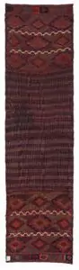 alt="Antique Qashqai bag opened flat for use as narrow corridor rug" alt="Tribal Persian runner in handspun wool with three-color palette" alt="Vintage Qashqai wool textile with rich dyes and tribal design" alt="Repurposed Persian bag rug with natural dyes and subtle discolouration"