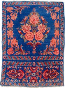 alt="Light blue Kashan mat with floral bouquet design" alt="Finely woven small Kashan rug with natural dyes" alt="Persian Kashan mat in excellent condition with minor repair" alt="Rare floral Kashan mat with high-quality wool and soft colours"