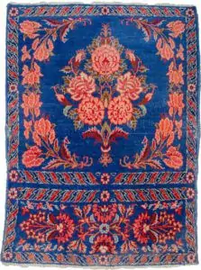 alt="Light blue Kashan mat with floral bouquet design" alt="Finely woven small Kashan rug with natural dyes" alt="Persian Kashan mat in excellent condition with minor repair" alt="Rare floral Kashan mat with high-quality wool and soft colours"