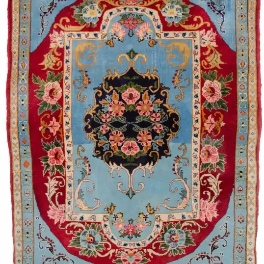 alt="Unusual Bijar rug with oval medallion and floral design" alt="Bijar Persian carpet with blue spandrels and fine wool" alt="Rare design Bijar rug with narrow borders and soft tones" alt="Handwoven Persian rug with minor wear and strong construction"