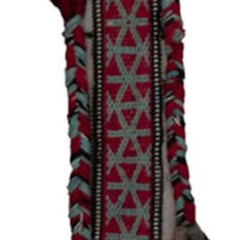 alt="Vintage nomadic tent band with turquoise motifs on cherry red ground" alt="Handwoven tribal textile band with geometric patterns" alt="Nomadic tent strap with rich colours and symbolic designs" alt="Antique Persian or Central Asian tent band for wall hanging"