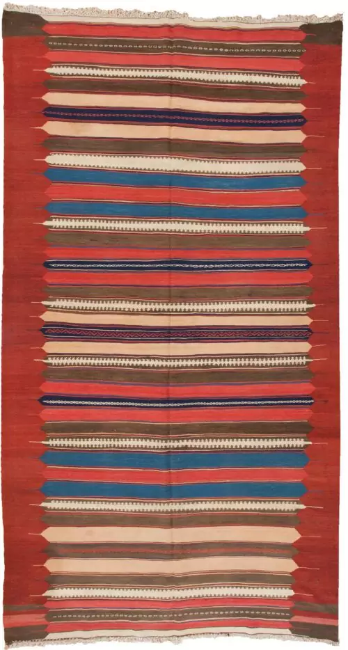 antique-varamin-kilim-rocket-design.jpg mooshaky-design-persian-kilim.jpg vibrant-color-varamin-flatweave.jpg handwoven-antique-iranian-kilim.jpg