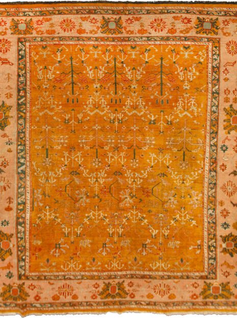 rare-antique-ushak-carpet-square-yellow.jpg square-ushak-rug-allover-shrub-pattern.jpg antique-ushak-carpet-peach-floral-border.jpg yellow-ushak-rug-turkish-handwoven.jpg