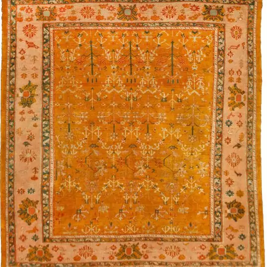 rare-antique-ushak-carpet-square-yellow.jpg square-ushak-rug-allover-shrub-pattern.jpg antique-ushak-carpet-peach-floral-border.jpg yellow-ushak-rug-turkish-handwoven.jpg