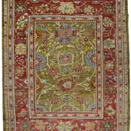 alt="Antique-finish Sultanabad carpet with green ground and floral motifs" alt="Handwoven Sultanabad rug with islimi design and wide border" alt="Green Persian-style carpet with large flowers and traditional pattern" alt="Custom handmade Sultanabad carpet with antique look"
