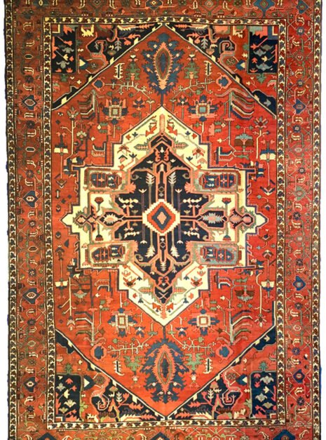 Dropbox_Mehdi-13385-Serapi-443x395cm.jpg alt="19th century antique Serapi carpet with bold medallion and rich colours" alt="Northwest Iran Serapi rug with Heriz design and central medallion" alt="Hand-knotted Persian Serapi carpet from 1800s in excellent condition" alt="Fine antique Serapi rug with restored areas, Heriz region craftsmanship"