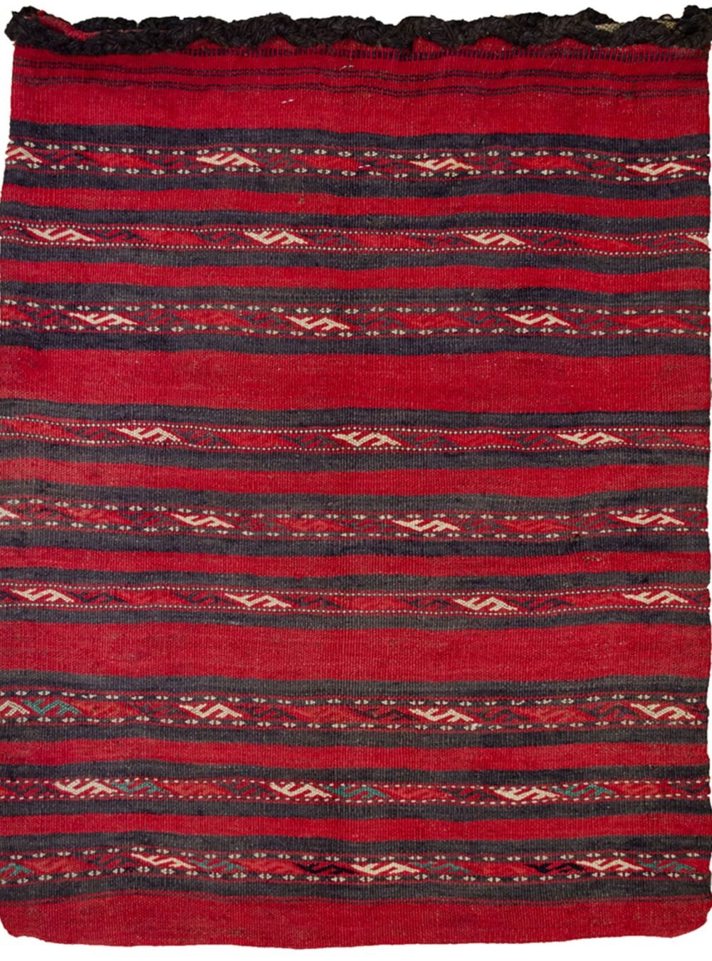 alt="Vintage Turkman Tobreh bag with S motif and blue-grey borders" alt="Turkman tribal bag with cream back and intact locks" alt="Handwoven vintage Turkman bag from Northeast Iran" alt="Decorative tribal bag with S design and natural colour palette"