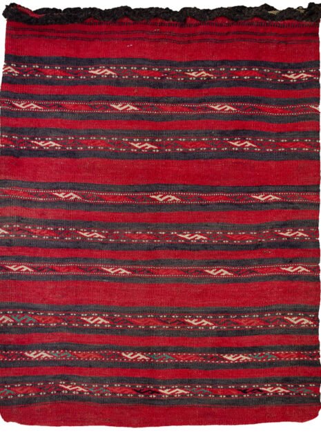 alt="Vintage Turkman Tobreh bag with S motif and blue-grey borders" alt="Turkman tribal bag with cream back and intact locks" alt="Handwoven vintage Turkman bag from Northeast Iran" alt="Decorative tribal bag with S design and natural colour palette"
