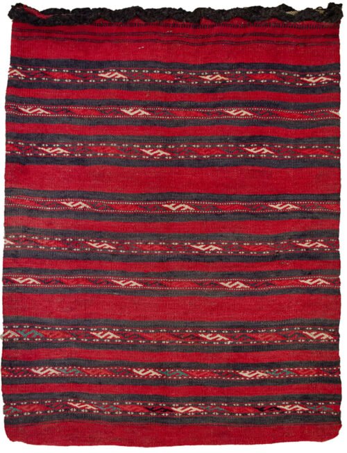 alt="Vintage Turkman Tobreh bag with S motif and blue-grey borders" alt="Turkman tribal bag with cream back and intact locks" alt="Handwoven vintage Turkman bag from Northeast Iran" alt="Decorative tribal bag with S design and natural colour palette"