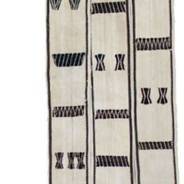 “Antique Bakhtiar tentband from 1909 signed by Gol Nesa” “Woven tribal Persian tentband with stylised human motifs” “Two-tone Bakhtiari nomadic tentband with dates and signature” “1909 Persian textile with fine tribal designs and historical value”