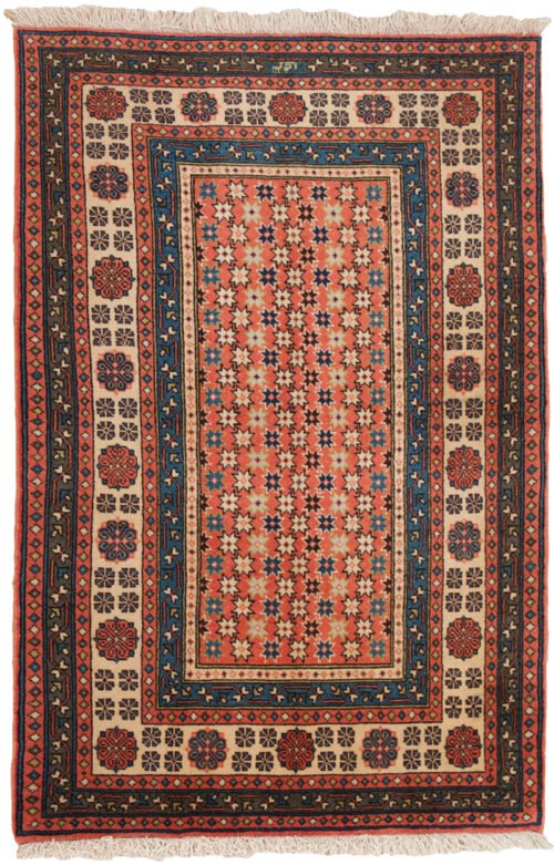 ardebil-talish-rug-rose-background.jpg decorative-ardebil-rug-multicoloured-stars.jpg handwoven-talish-design-ardebil-rug.jpg vintage-ardebil-rug-sharafi-signature.jpg